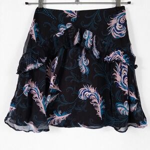 Bellevue The Label Mini Skirt Sz Small Black Flowy Ruffle Trim Lined Side Zip